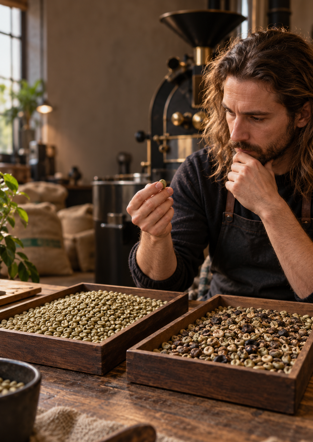 A cupping session at the roastery — tasting and evaluating coffee quality during training